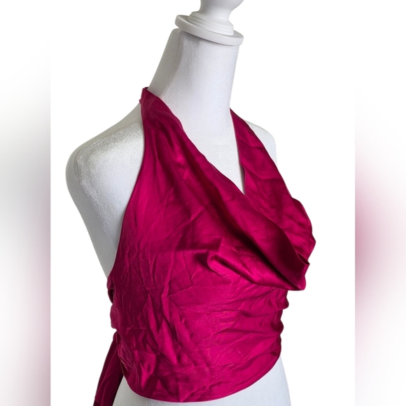 Zara Fuchsia Halter Crop Tank Top With Tie Back Size Medium - Picture 3 of 4